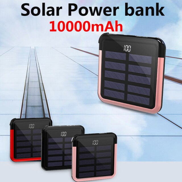 Ultra Slim Solar Power Bank With Built In Cable For Apple Android Type-C