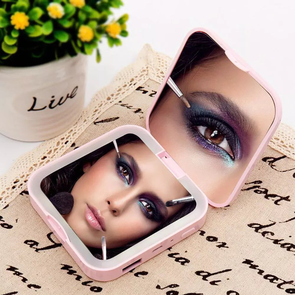 Portable Travel Vanity LED Light Mirror Makeup With Power Bank