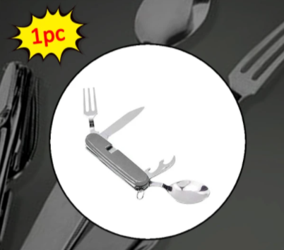 4-in-1 Stainless Steel Travel/Camping Folding Multi Swiss Cutlery Set