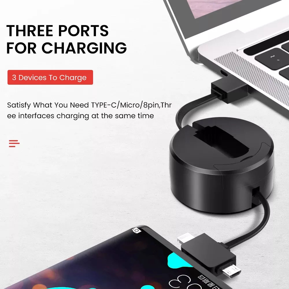 3 in 1 Portable Designer USB Fast Charge Retractable Cable for Android iPhone