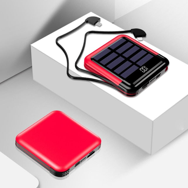 Ultra Slim Solar Power Bank With Built In Cable For Apple Android Type-C