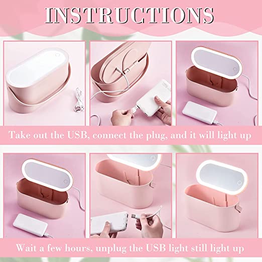 Portable Travel Makeup Cosmetics Organizer Touch Light Mirror Storage Makeup Case