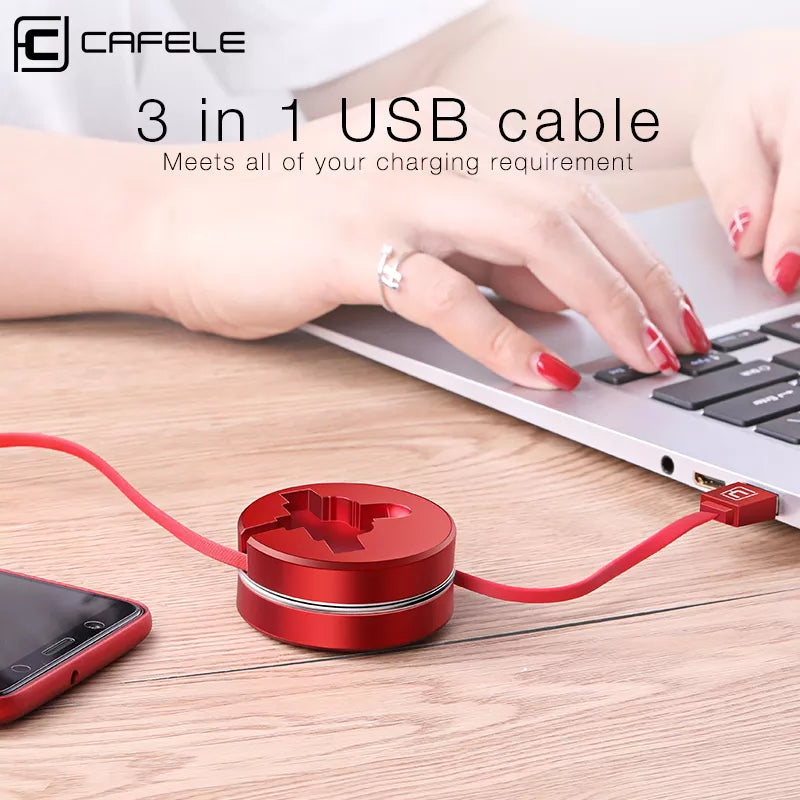 3 in 1 Portable Designer USB Fast Charge Retractable Cable for Android iPhone