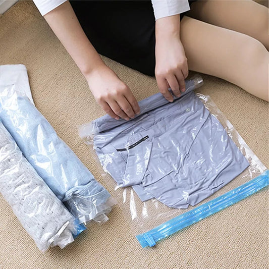 Travel Luggage Air-Free Hand-Rolled Reusable Vacuum Compression Bag