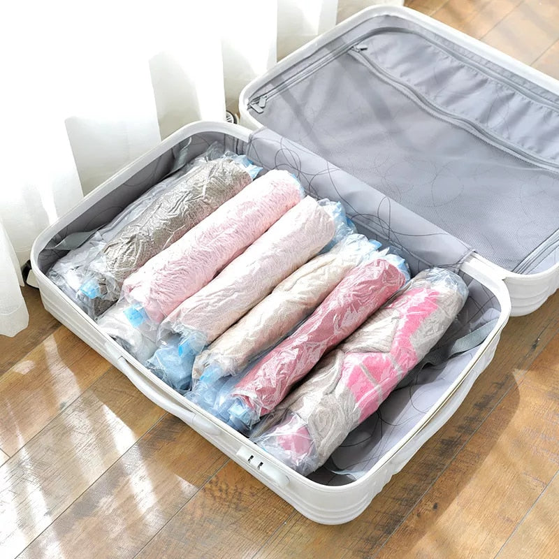 Travel Luggage Air-Free Hand-Rolled Reusable Vacuum Compression Bag