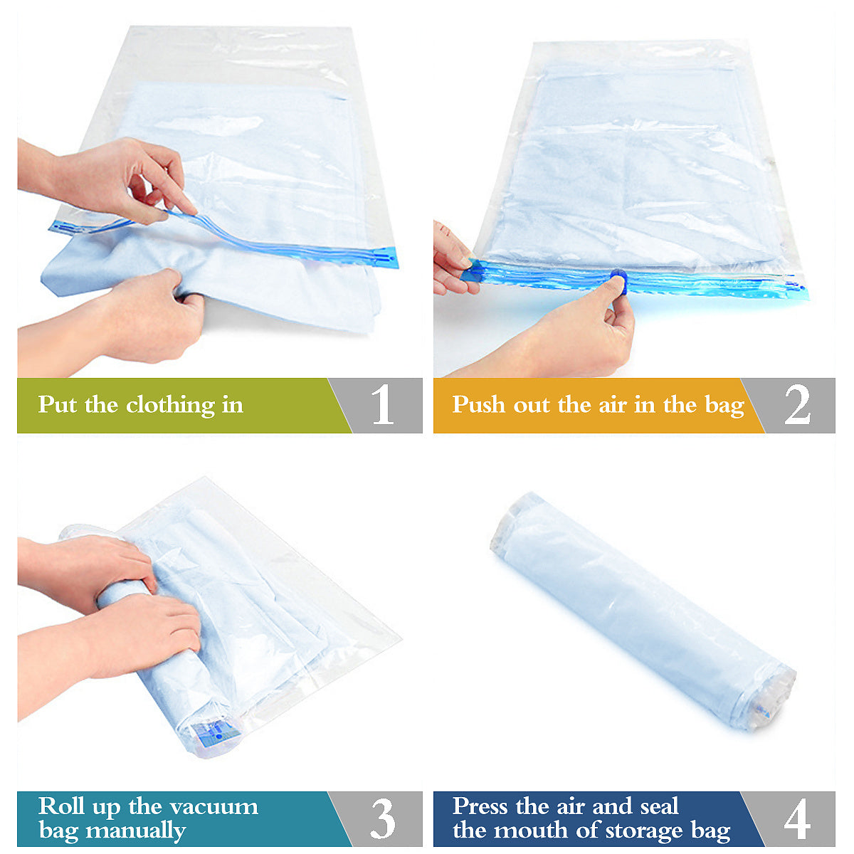 Travel Luggage Air-Free Hand-Rolled Reusable Vacuum Compression Bag