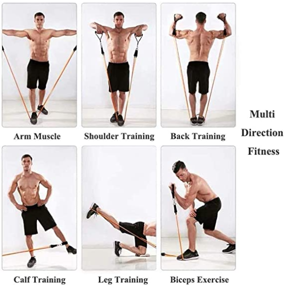 Fitness Resistance Bands With Adjustable Hook for Travel Workout  (11Pcs/Set)